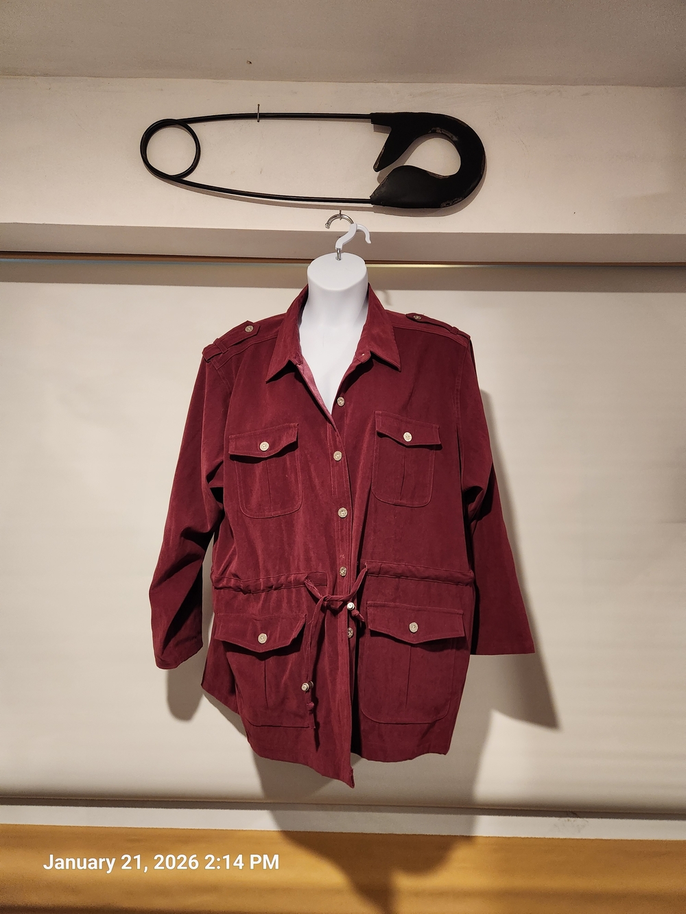 Denim&Co Burgundy Utility Jacket with Drawstring